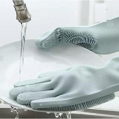 Umar Mart premium silicone dishwashing gloves in bright yellow, flexible kitchen accessory for cleaning dishes effectively