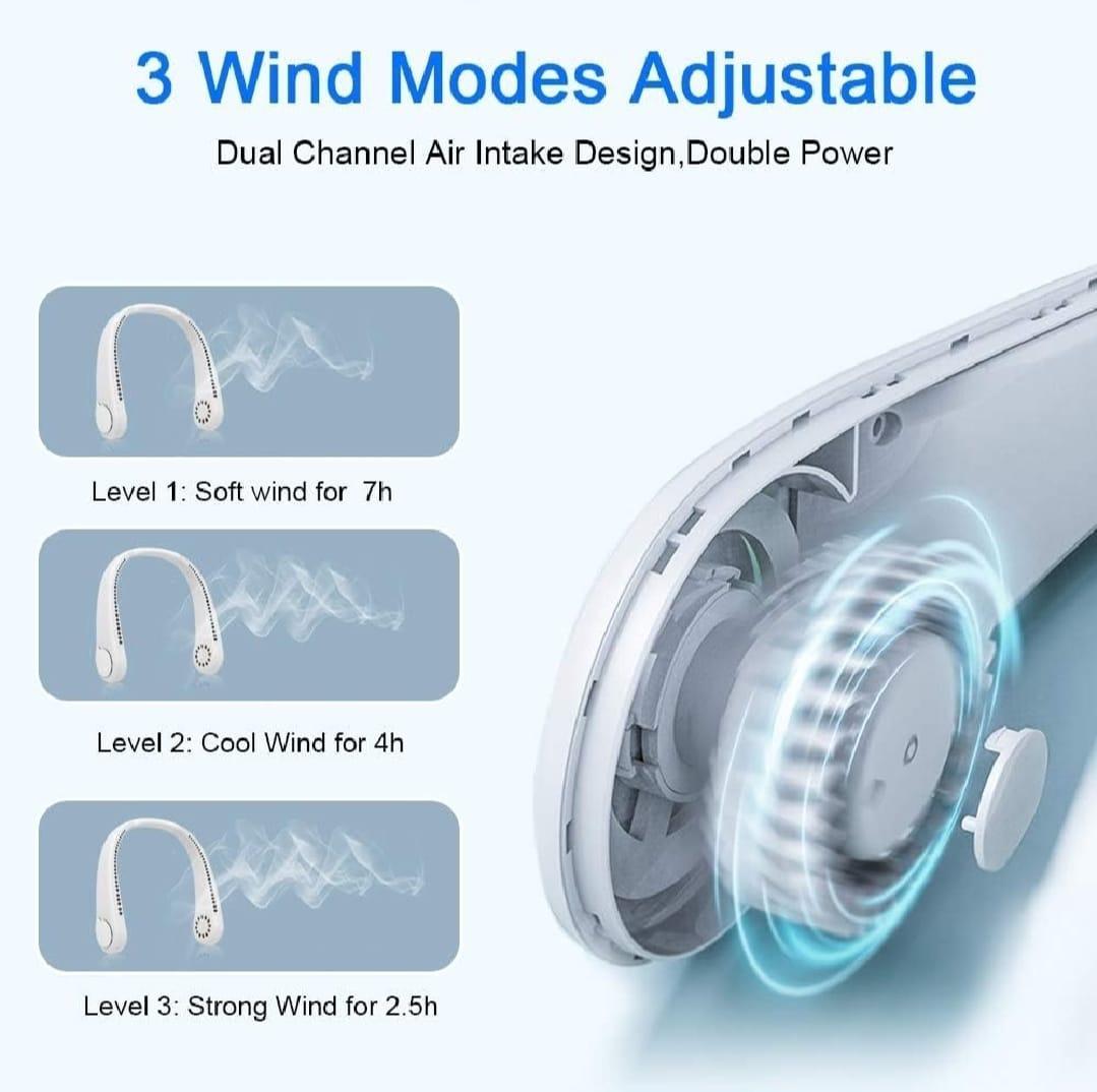 White Umar Mart Ultra-Cool 3-speed portable neck fan with sleek design and fast charging, perfect for home and outdoor use.