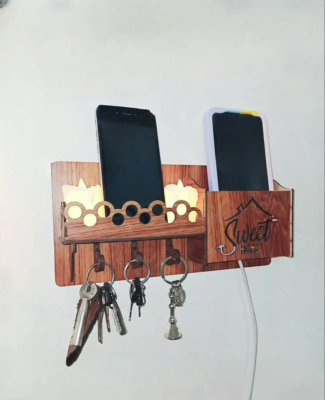 Premium Wooden Smartphone & Key Organizer Umar Mart