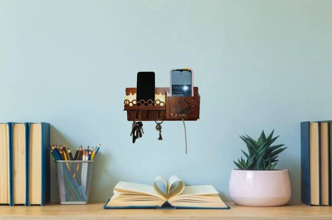 Premium Wooden Smartphone & Key Organizer Umar Mart