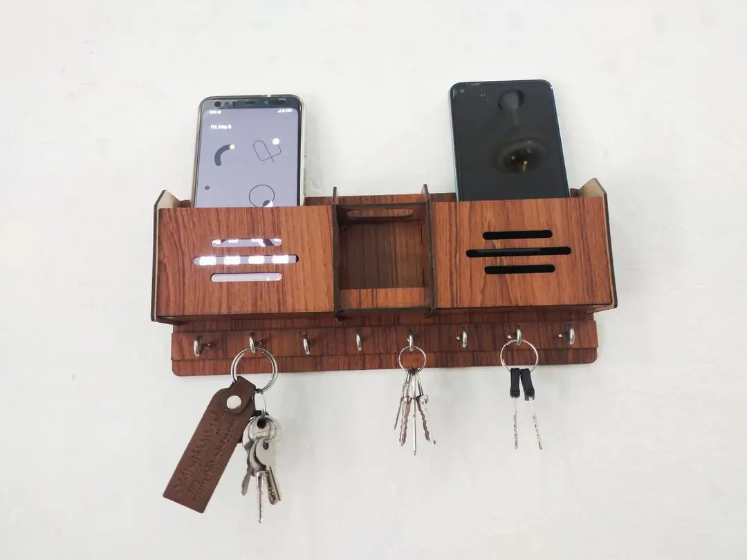 Premium Wooden Smartphone & Key Organizer Umar Mart