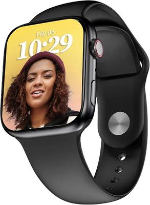 Black Umar Mart smartwatch displaying digital time and notifications on a sleek screen, stylish wearable technology.
