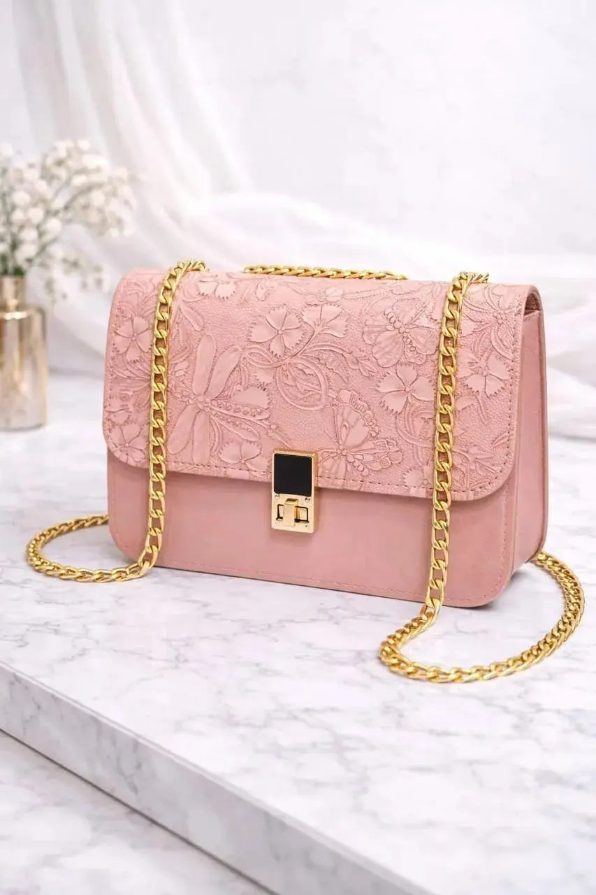 Elegant Floral Embossed Chain Shoulder Bag Umar Mart