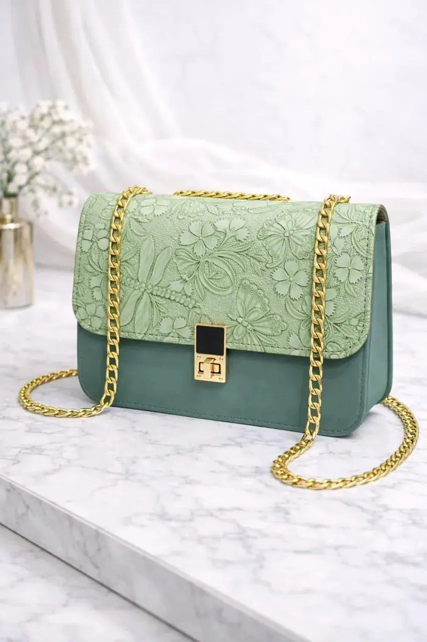 Elegant Floral Embossed Chain Shoulder Bag Umar Mart