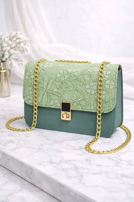 Elegant Floral Embossed Chain Shoulder Bag