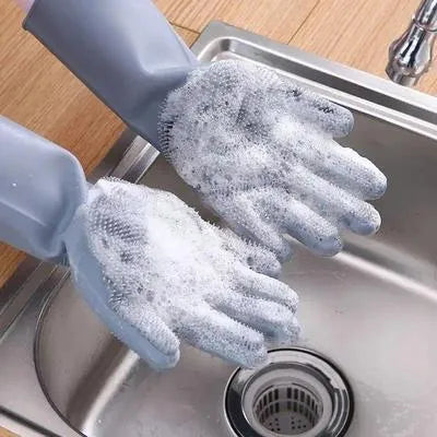 Umar Mart premium silicone dish washing gloves in vibrant colors, kitchen accessories for effective cleaning and dishwashing.