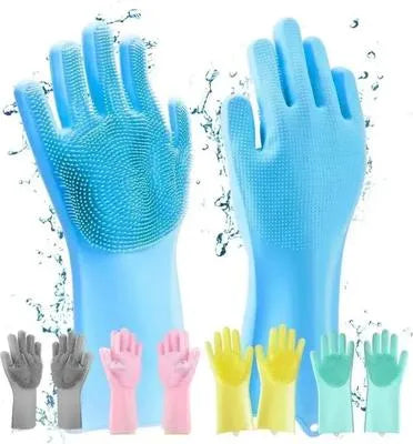 Umar Mart premium silicone dish washing gloves, flexible kitchen accessories with textured surface for effective cleaning.