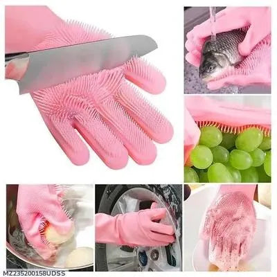 Umar Mart premium silicone dish washing gloves, flexible kitchen accessories with textured surface for effective cleaning.