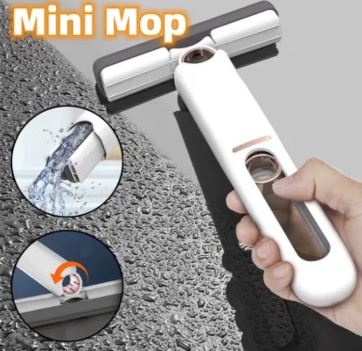 Umar Mart portable mini self-squeeze mop for home cleaning, compact design with handle and absorbent mop head.