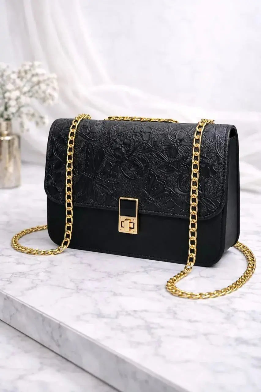 Elegant Floral Embossed Chain Shoulder Bag Umar Mart