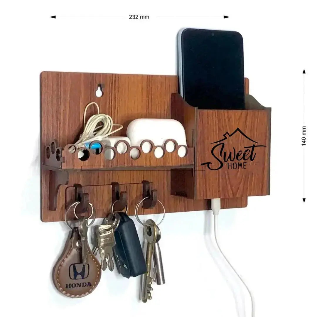Premium Wooden Smartphone & Key Organizer Umar Mart