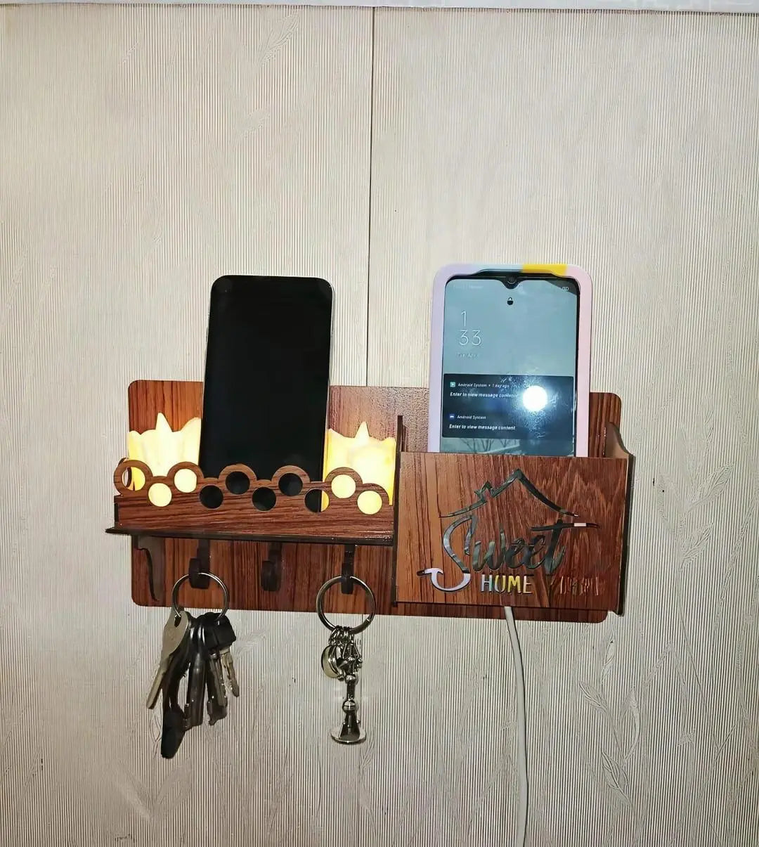 Premium Wooden Smartphone & Key Organizer Umar Mart